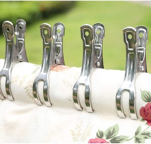 Towel Clips Clamps Stainless Steel, 10 Pack 4.3 Inch Large Heavy Duty Quilt Clothespins Peg Clamps Jumbo Size, Windproof Clips Clothes Pin Hanger for Lounge Cruise Pool Boat Blanket