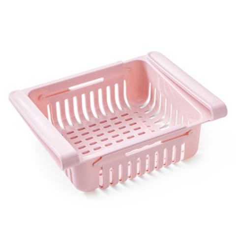 Generic-Kitchen PP Storage Box Food Fruit Container  Organizer Rack Pull-out Drawer Stretch Refrigerator Storage Basket Pink