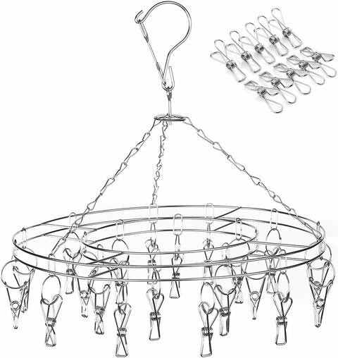 Stainless Steel Hanging Drying Rack Laundry Drip Hanger with 20 Clips for Drying Socks, Baby Clothes, Bras, Towel, Underwear, Hat, Scarf, Pants, Gloves