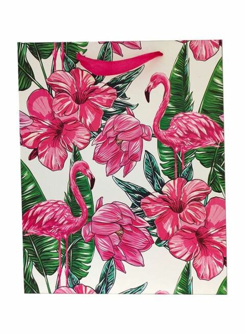 East Lady Flamingo Printed Gift Bag White/Pink/Green