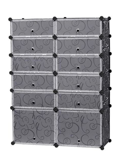 Generic - 12-Cells Multifunctional Detachable Storage Cabinet Black/Clear 6feet