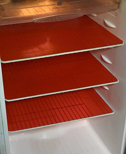 Kuber Industries 3 Piece Plain Design PVC Fridge Mat Set - 19&quot;x13&quot;, Red