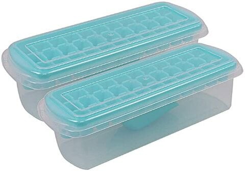 Kuber Industries Plastic Ice Tray with Storage Box, Spoon and Transparent Cover Lid, Random Colors (32 Cubes), Pack of 2-CTKTC6022