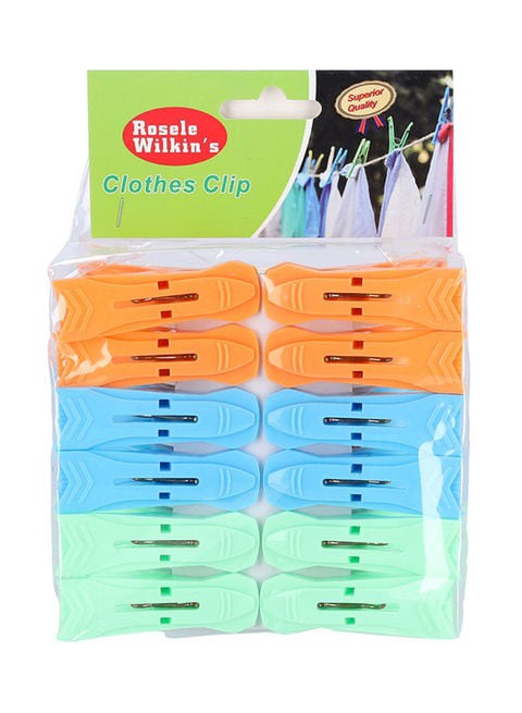 مجموعة مشابك القماش البلاستيكية 12 قطعة من رويال فورد ، اخضر/برتقالي/ازرق ، 19 بوصة