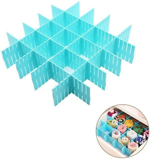 Drawer Divider 4-piece Drawer Divider blue DIY plastic mesh plastic adjustable drawer partition household storage cosmetic socks underwear storage bag suitable for clothing, kitchen and office