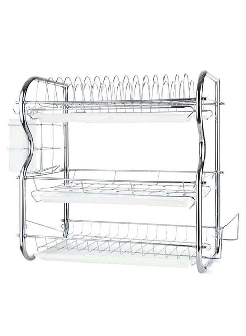 Generic Multi-Functional 3-Tier Dish Rack With Cutting Board Holder Silver