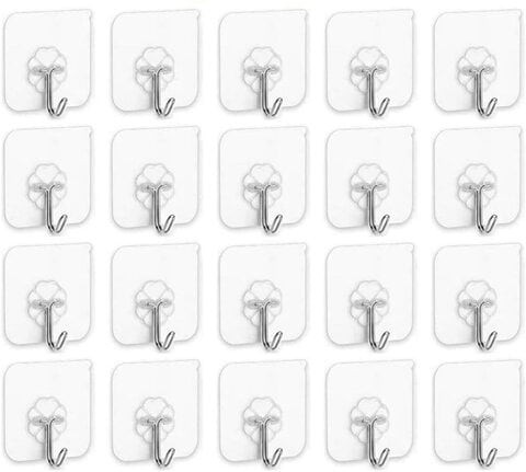 SKY-TOUCH Adhesive Hooks Heavy Duty Wall Hooks 20Pack 8kg (Max) Self Adhesive Hook