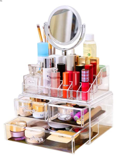 ALISSA Clear Acrylic Cosmetic Organizer Makeup Holder Display Jewelry Storage Case 3 Drawer For Lipstick Liner Brush Holder