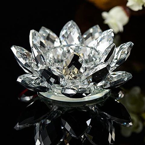 Generic 7 Colors Crystal Glass Lotus Flower Candle Tea Light Holder Buddhist Candlestick