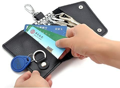 Jj-Boutique Leather Pocket Key Organizer Case With 6 Hooks &amp; 1 Car Key Fob Holder (Black)