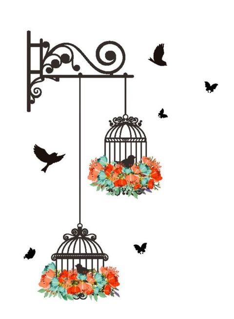 Generic Removeable Wall Stickers Wall Painting Birdcage Background Room Decoration Multicolour