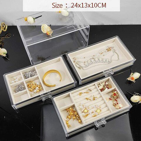 Xykily jewellery Box For Women With 3 Drawers, Velvet Jewellery Organiser For Earring Bangle Bracelet Necklace And Rings (24X13X10Cm, Cream Color)