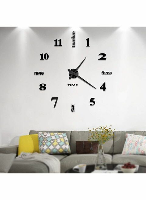 Generic 3D Wall Clock With Mirror Number Stickers Black 39X39Inch