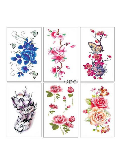 Generic 6-Piece Chic Floral Design Temporary Tattoo Sticker Set