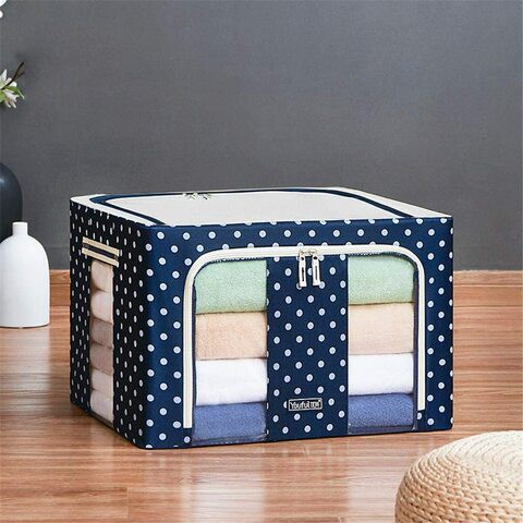 Youfen Oxford Storage Bins Boxes, Clothes Storage Bags Foldable Stackable Container Organizer Basket With Large Clear Window &amp; Carry Handles, For Bedding, Clothes (Blue-66L)
