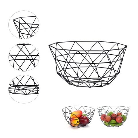 ALISSA Geometric Metal Wire Basket Decorative Fruit Storage Bowl Countertop Display (Black)