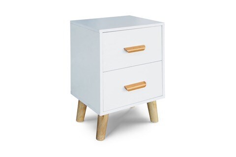 Mahmayi 303-2 Modern Multifunctional Dual Nightstand Wooden Side Table Storage Unit With Two Drawer Home Living Room Bedroom Furniture -White Melamine