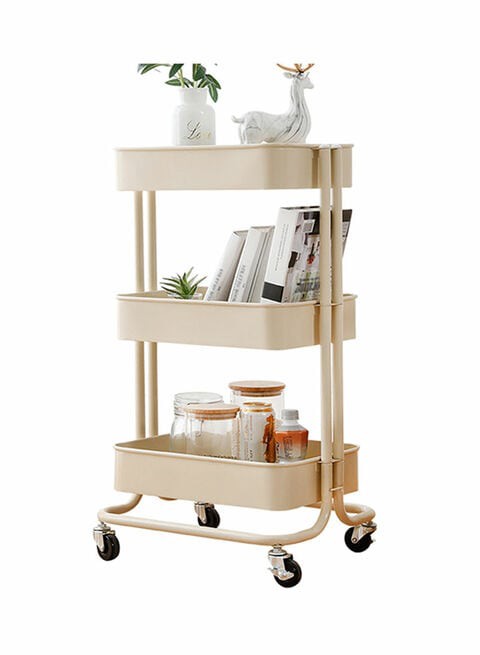 3-Tier Rolling Storage Utility Cart Beige