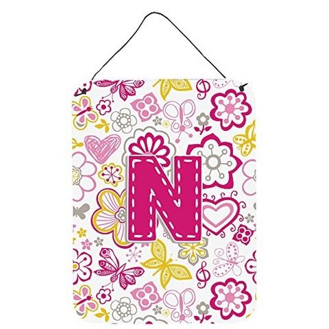 Caroline&#39;s Treasures Cj2005-Nds1216 Letter N Flowers And Butterflies Pink Wall Or Door Hanging Prints, 16 X 12, Multicolor