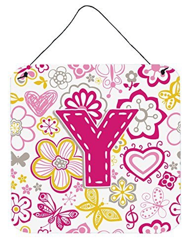 Caroline&#39;s Treasures Letter Y Flowers And Butterflies Pink Wall Or Door Hanging Prints, 6 X 6