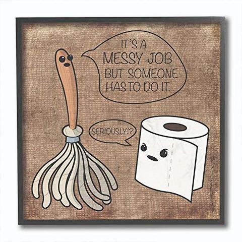 The Stupell Home Decor Collection Stupell Home D Cor Toilet Paper And Mop Cartoon Framed Giclee Texturized Art, 12 X 1.5 X 12, Proudly Made In Usa