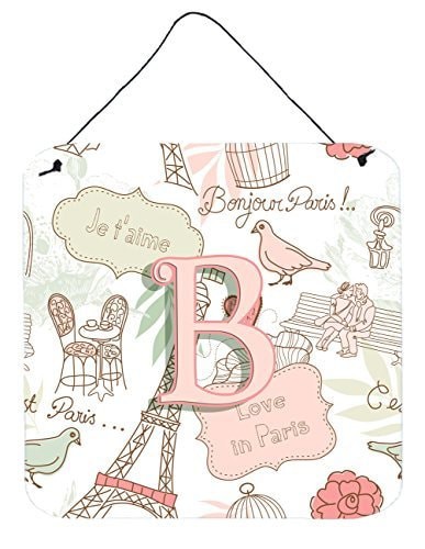 Caroline&#39;s Treasures Letter B Love In Paris Pink Wall Or Door Hanging Prints, 6 X 6