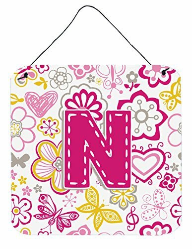 Caroline&#39;s Treasures Letter N Flowers And Butterflies Pink Wall Or Door Hanging Prints, 6 X 6