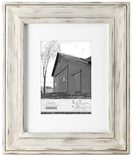 Malden International Designs Whitman White Wash Matted Wood Picture Frame, 5X7/8X10, White