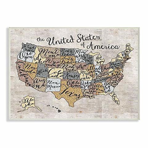 The Kids Room By Stupell United States Map Typography Art Wall Plaque, 11 X 0.5 X 15, Proudly Made In Usa