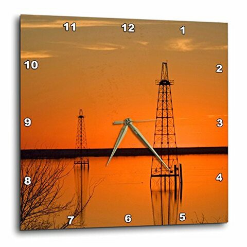 3Drose Dpp_94465_3 Oil Well Derricks, Industry, Lake Arrowhead, Texas-Us44 Ldi0004-Larry Ditto-Wall Clock, 15 By 15-Inch