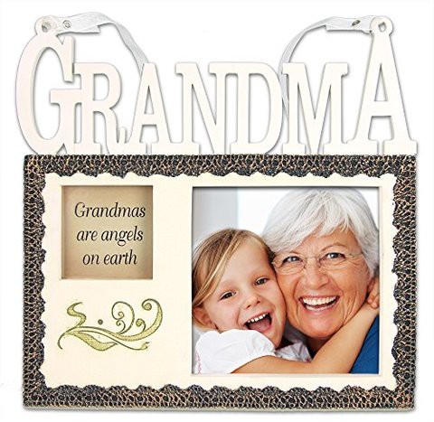 Banberry Designs Grandmother Picture Frame - Grandmas Are Angels On Earth Saying - Tan Resin Photo Frame For Grandma