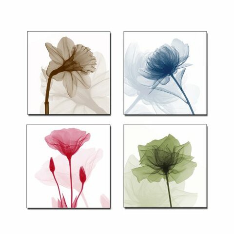 Wieco Art P4R1X1-07 4-Panel Canvas Print Flickering Flowers Modern Canvas Wall Art, 12 By 12-Inch