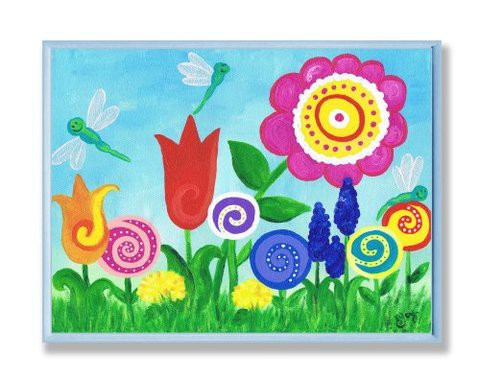 The Kids Room By Stupell Bright Flowers And Dragonflies Rectangle Wall Plaque