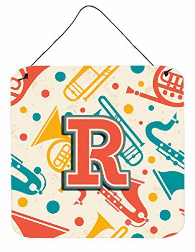 Caroline&#39;s Treasures Letter R Retro Teal Orange Musical Instruments Initial With Wall Or Door Hanging Prints, 6 X 6