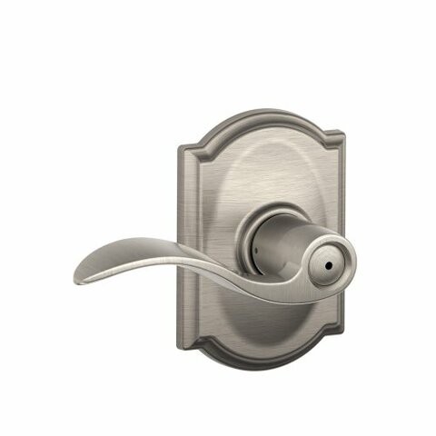 Schlage Lock Company Schlage Accent Lever With Camelot Trim Bed And Bath Lock In Satin Nickel - F40 Acc 619 Cam