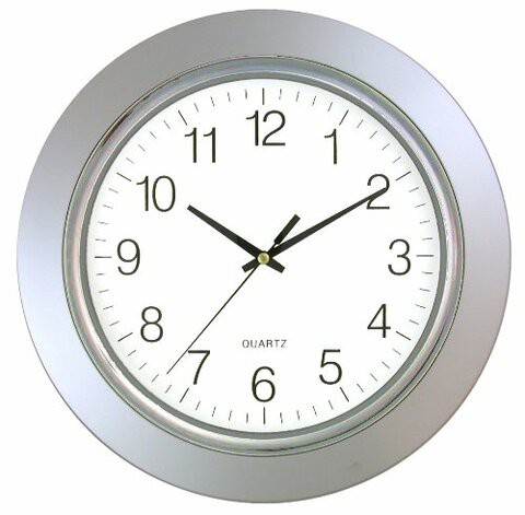 Timekeeper 13&quot; Clock With Silver Frame And Chrome Bezel / Flat Glass Lens, Silver/White