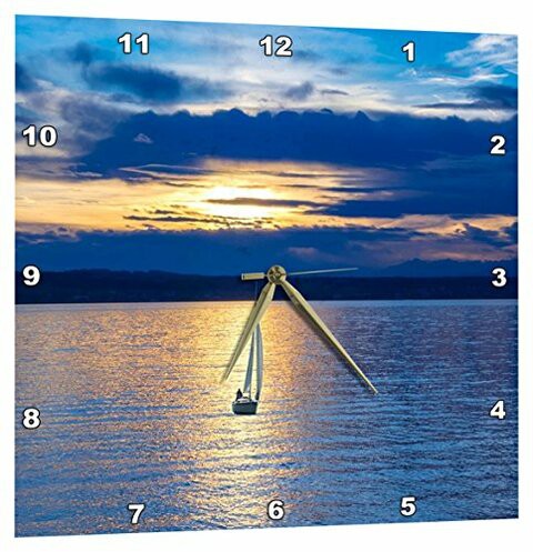 3Drose Print Of Lone Sailboat Under Blue Yellow Skies - Wall Clock, 13 By 13-Inch (Dpp_214469_2)