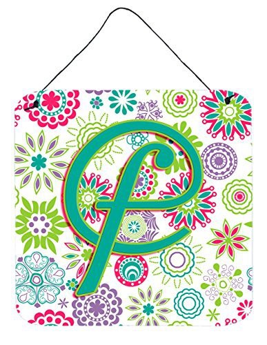 Caroline&#39;s Treasures Cj2011-Fds66 Letter F Flowers Pink Teal Green Initial Wall Or Door Hanging Prints, 6X6, Multicolor