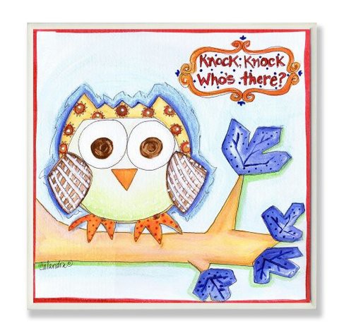 The Kids Room By Stupell Knock Knock Who&#39;s There Owl Square Wall Plaque