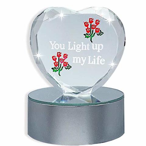 Banberry Designs You Light Up My Life Led Lighted Glass Paperweight - Color Changing Light Base With Heart Decoration - Gifts For Her