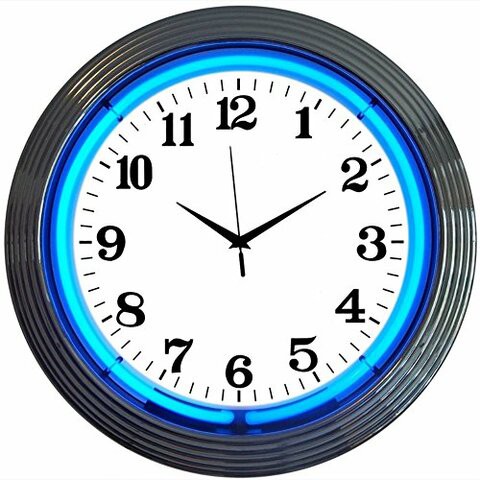 Neonetics Bar And Game Room Neon Alphanumeric Wall Clock With Blue Neon And Chrome Rim, 15-Inch