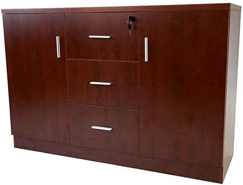 Mahmayi Melamine On Mdf Argent 1147 Credenza Contemporary and Tough Wooden Storage Cabinet With Three Drawer Storage - W120Cms X D40Cms X H80Cms (Apple Cherry) ME1147APL