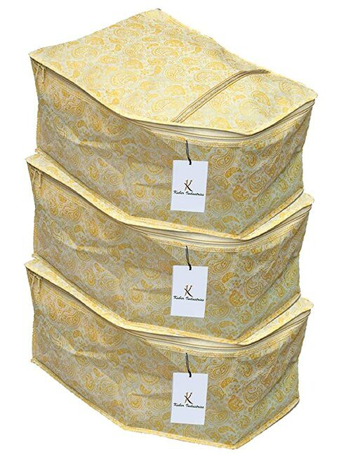 Kuber Industries 3 Pieces Non Woven Blouse Cover Set, Gold