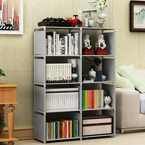Althiqah Multi-Function Book Shelf, Double Row 4-Tier Bookshelf Bookcase With 8-Cube Shelves, Simple Assembly Storage Organizer Shelf