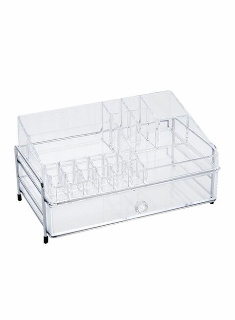 East Lady 2 Tier Bathroom Storage Cosmetic Organizer Silver/Clear 34x22x17cm