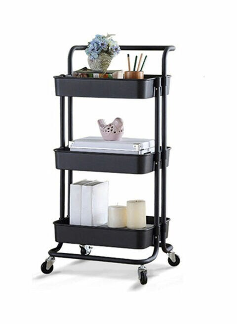 3 Tier Metal Rolling Utility Cart with Wheel Black 42 x 35 x 87cm