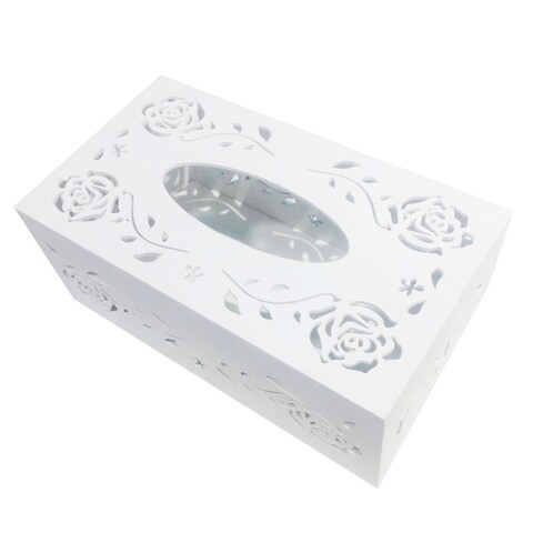 Lingwei - White Wood-Plastic Panel Hollow Carved Tissue Box