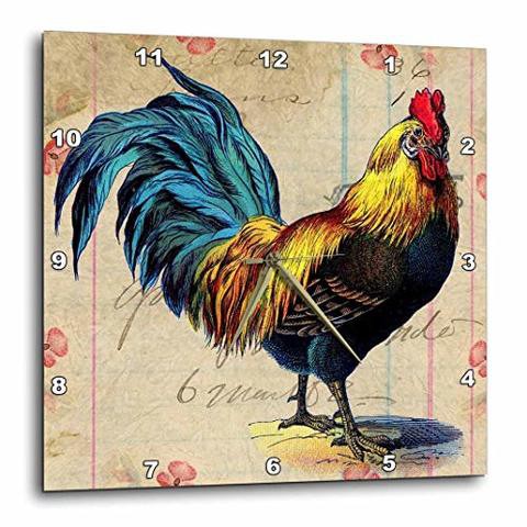 3Drose Dpp_108229_1 Vintage Rooster Digital Art By Angelandspot-Wall Clock, 10 By 10-Inch