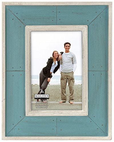 Malden International Designs Sun Washed Woods Turquoise Distressed With Inner Frame Border Picture Frame, 4X6, Turquoise