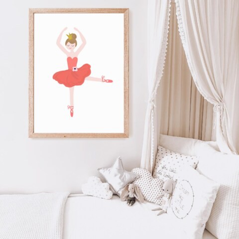Sweet Pea Red Floral Ballerina Wall Art Print